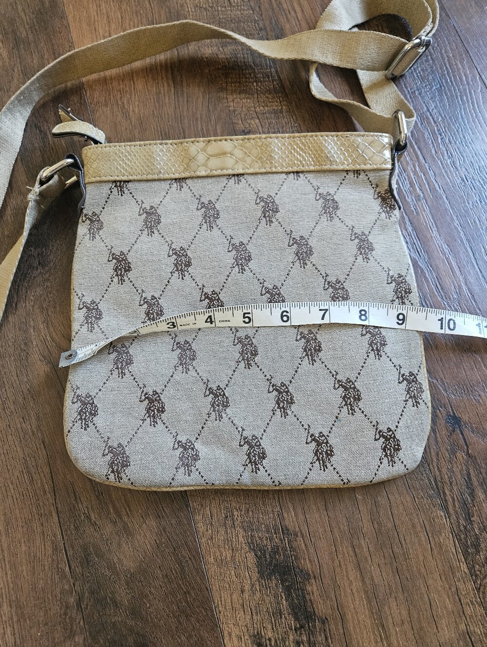 U.S. Polo Assn. Beige and Brown Monogram Crossbody Bag - Picture 8 of 10